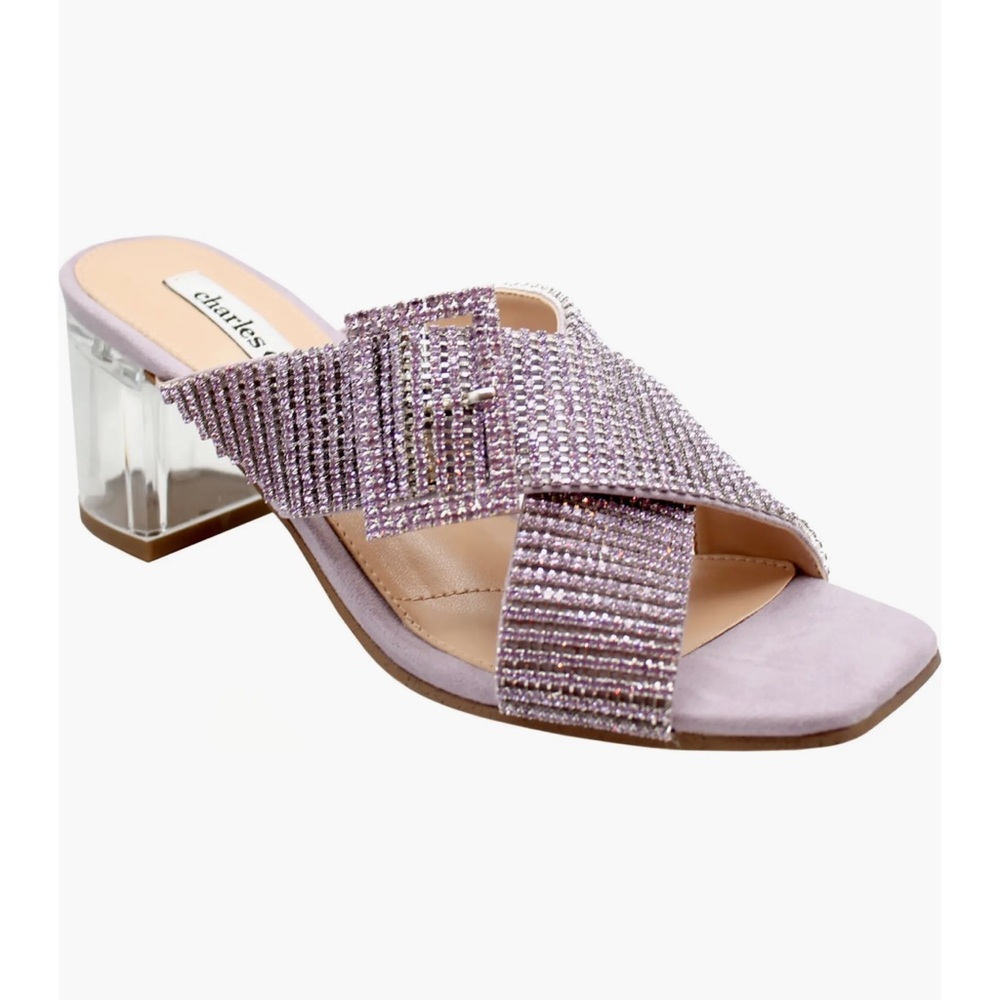 Charles David Purple Mules with Clear Heel